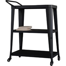 3-Tiered Metal Frame, Industrial Dining Cart with Swivel Wheels, Black
