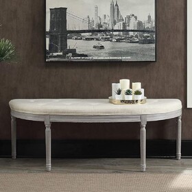 Coastal Button Tufted Light Beige Upholstered Bench with Weathered Gray Legs B347P339874