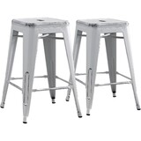 Backless Modern Light Weight Industrial Contemporary Rustic Vintage Costal Metal Bar Stools without Back and 4 Leg Design (Set of 2) (24
