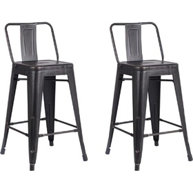 Modern Light Weight Industrial Contemporary Rustic Vintage Costal Metal Barstools with Bucket Back and 4 Leg Design, (Set of 2) (24" Seat, Distressed Black) B347P348831