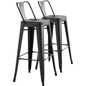 Modern Light Weight Industrial Contemporary Rustic Vintage Costal Metal Barstools with Bucket Back and 4 Leg Design, Seat Bar Stools (Set of 2) (30" Seat, Distressed Black) B347P349388