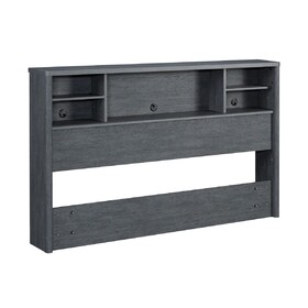 Wood Full/Queen Bookcase Headboard with Shelves and Open Cubbies, Denim and Brown B356P354479