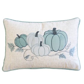 Embroidered Pumpkin Lumbar Throw Pillow - Misty Blue Fall Accent Cushion B357P360650
