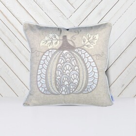 Lace Embroidered Pumpkin Throw Pillow - Neutral Fall Accent Cushion B357P360652