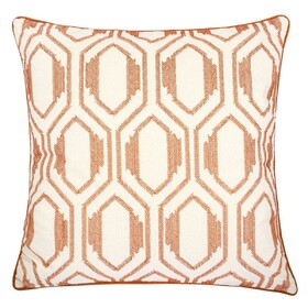 Geometric Embroidered Cotton Throw Pillow - Rust Modern Accent B357P360656