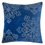 Blue Velvet Holiday Throw Pillow 20x20 with Silver Snowflake Embroidery and Insert B357P361375