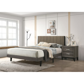 ACME Valdemar Queen Bed, Brown Fabric & Weatheted Gray Finish BD00571Q