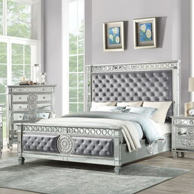 ACME Varian Queen Bed, Gray Fabric & Mirrored BD02303Q