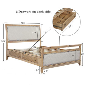 Hazel Upholstered and Wood Storage King Bed with 4 Drawers Bk000002Aaa