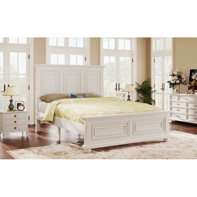 Traditional Town and Country Style Pinewood Vintage King Bed, White P-BS316939AAD