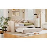 Twin Size Upholstered Daybed with Trundle for Guest Room, Small Bedroom, Study Room, Beige BS318060AAA