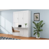 Full Size Murphy Bed,61.5-inch Cabinet Bed Folding Wall Bed with Desk Combo Perfect for Guest Room, Study, Office, White