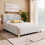 Modern Mid-Century Queen Upholstered Platform Bed Frame with Tufted Headboard and Solid Wood Legs,No Box Spring Needed,Beige BS531573AAA