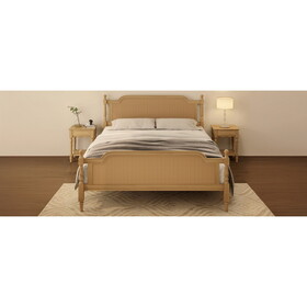 Traditional Style Rattan King Size Bed Frame,No Box Spring Needed,Antique Walnut BS701P170701L