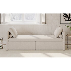 Modern Upholstered Chaise Lounger Daybed Small Single Daybed with 2 Drawers, No Mattress Needed, Perfect for Living Rooms & Home Office, Linen Fabric, Beige