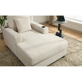 39.7" Oversized Chaise Lounger Modern Style Sofa Couch,with Pillows, Charge Station & Cup Holders, Chenille Fabric, Cream BS701P191490C