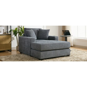 43.5" Oversized Chaise Lounger Modern Style Sofa Couch,with Pillows, Charge Station & Cup Holders, Chenille Fabric, Blue Gray BS701P191495B