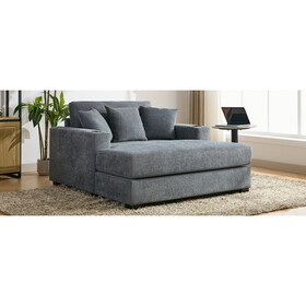 55" Oversized Chaise Lounger Modern Style Sofa Couch,with Pillows, Charge Station & Cup Holders, Chenille Fabric, Blue Gray BS701P191500B