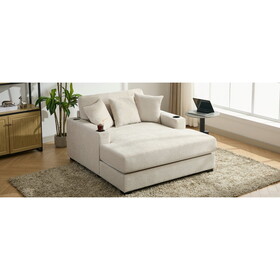 55" Oversized Chaise Lounger Modern Style Sofa Couch,with Pillows, Charge Station & Cup Holders, Chenille Fabric, Cream BS701P191500C