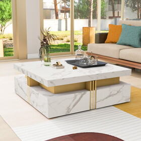 Modern White Square Storage Coffee Table with 4 Drawers