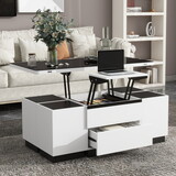 Modern White Lift Top Glass Coffee Table with Drawers & Storage Multifunction Table CH307467AAK