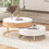 Modern Round Lift-top Nesting Coffee Tables with 2 Drawers White & Natural CH307475AAK