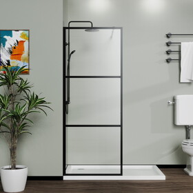 Goodyo 34" Shower Screen Door Walk-in Wet-room, Black, 3-panel Style D16384334