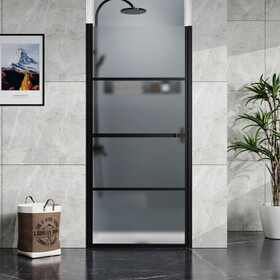 Goodyo Framed Hinged Shower Door,34"x72" Swing Tempered Glass Door, Black, Frosted D16393759
