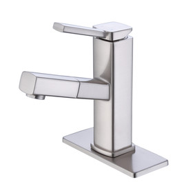 Bathroom Sink Faucet with Pull Out Sprayer, Single Handle Basin Mixer Tap for Hot and Cold Water, Lavatory Pull Down Vessel Sink Faucet with Rotating Spout D5801Bn