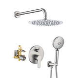 Shower Faucet Set, Wall Mount Round Hower System Mixer Set, 10 inch Rain Shower Head with Handheld Spray, Solid Brass, Rough-in Valve Included D96202Bn
