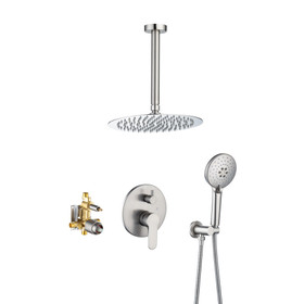 Black Shower System, Ceiling Rainfall Shower Faucet Sets Complete of High Pressure, Rain Shower Head with Handheld, Bathroom 10" Shower Combo with Rough-in Valve Included D96205Bn