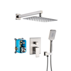 Shower Faucet Set Shower System with 12 inch Rain Shower Head and Handheld, Bathroom Shower Combo Set Wall Mounted System Rough-in Valve Body and Trim Included. D97202Bn