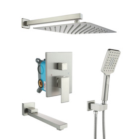 Shower Faucet Set Anti-Scald Shower Fixtures with Rough-in Pressure Balanced Valve and Embedded Box, Wall Mounted Rain Shower System D98103Bn