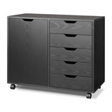 5-Drawer Wood Dresser Chest with Door, Mobile Storage Cabinet, Printer Stand for Home Office