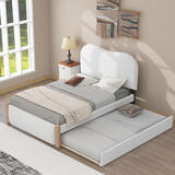 Twin Size Upholstered Platform Bed with Wood Supporting Feet and Twin Size Trundle, White DL000562AAK