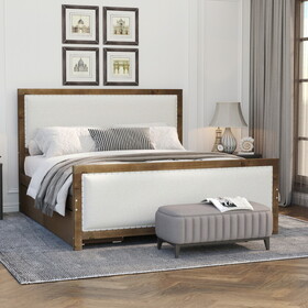 Full Size Upholstered Platform Bed with Wood Frame and 4 Drawers, Natural Wooden+Beige Fabric DL000574AAA