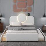 Full Size Upholstered Platform Bed with Multi-functional Headboard, Trundle and 2 Drawers, White P-DL000583AAE