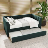 Twin Size Upholstered Velvet Daybed with Trundle, Green
