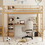 Full Size Metal Loft Bed with Built-in Desk and Shelves, Gold+Brown DL000648AAL