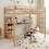 Full Size Metal Loft Bed with Built-in Desk and Shelves, Gold+Brown DL000648AAL