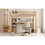 Full Size Metal Loft Bed with Built-in Desk and Shelves, Gold+Brown DL000648AAL