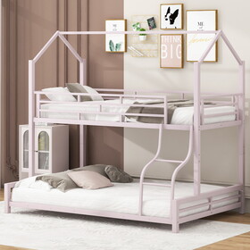 Metal House Bunk Bed, Twin over Full, Pink DL000649AAH