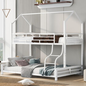 Metal House Bunk Bed, Twin over Full, White DL000649AAK
