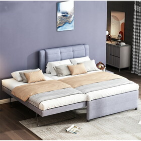 Full Size Upholstery platform bed with Trundle,Trundle can be flat or erected, Gray P-DL001678AAA