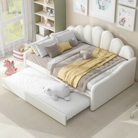 Full Size Upholstery Daybed Frame with Shall Shaped Backrest and Trundle,Beige DL001826AAA