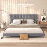 Queen Size Upholstered Platform Bed with Soft Headboard,Gray P-DL002026AAE