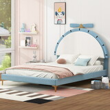 Full Size Upholstered Platform Bed with Alarm Clock Shaped Headboard, Blue P-DL002040AAC