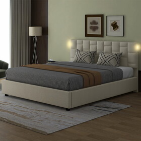 Queen Size Upholstered Platform bed with Height-adjustable Headboard and Under-bed Storage Space, Beige DL003003AAA
