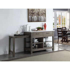 ACME Feivel Kitchen Island w/Pull Out Table in Marble Top Top & Rustic Oak Finish DN00307