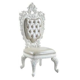 ACME Vanaheim Side Chair (Set-2), Beige PU & Antique White Finish DN00679